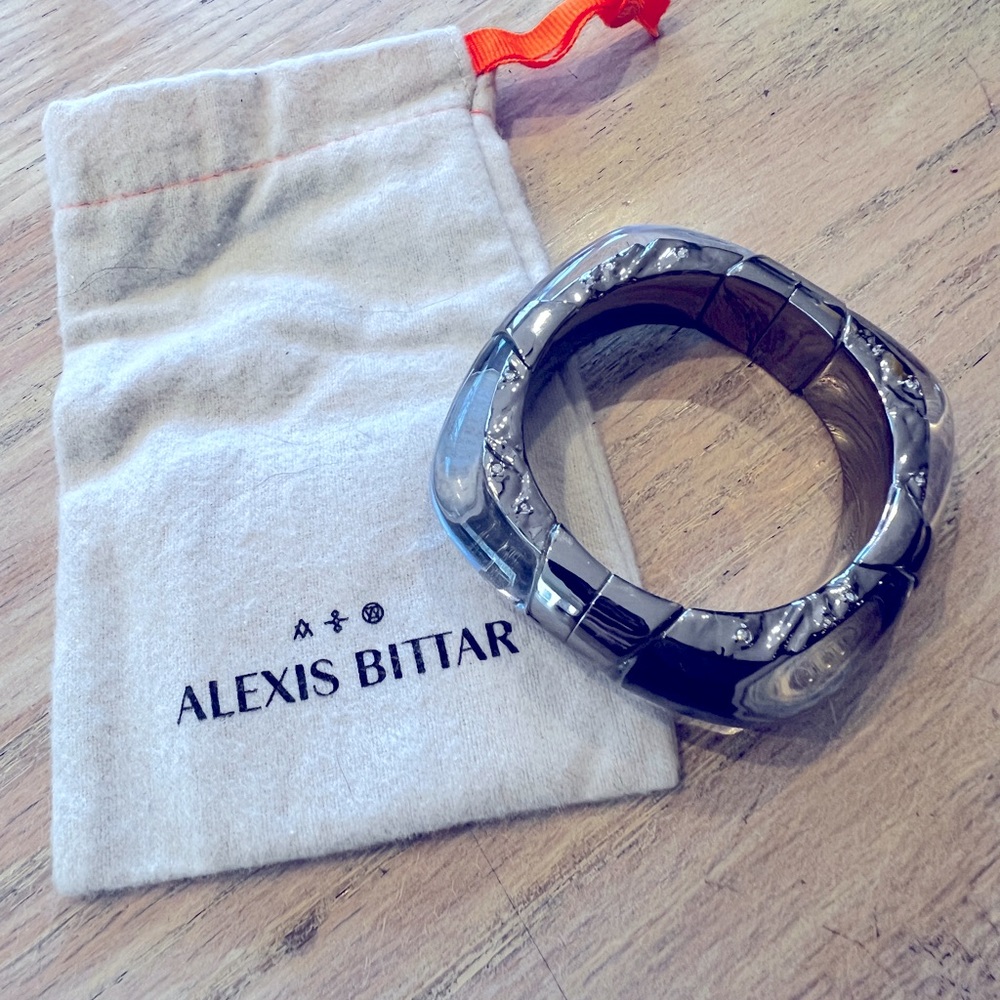 Alexis Bittar Bracelet, blue gray/distressed metal/squared edges, magnetic